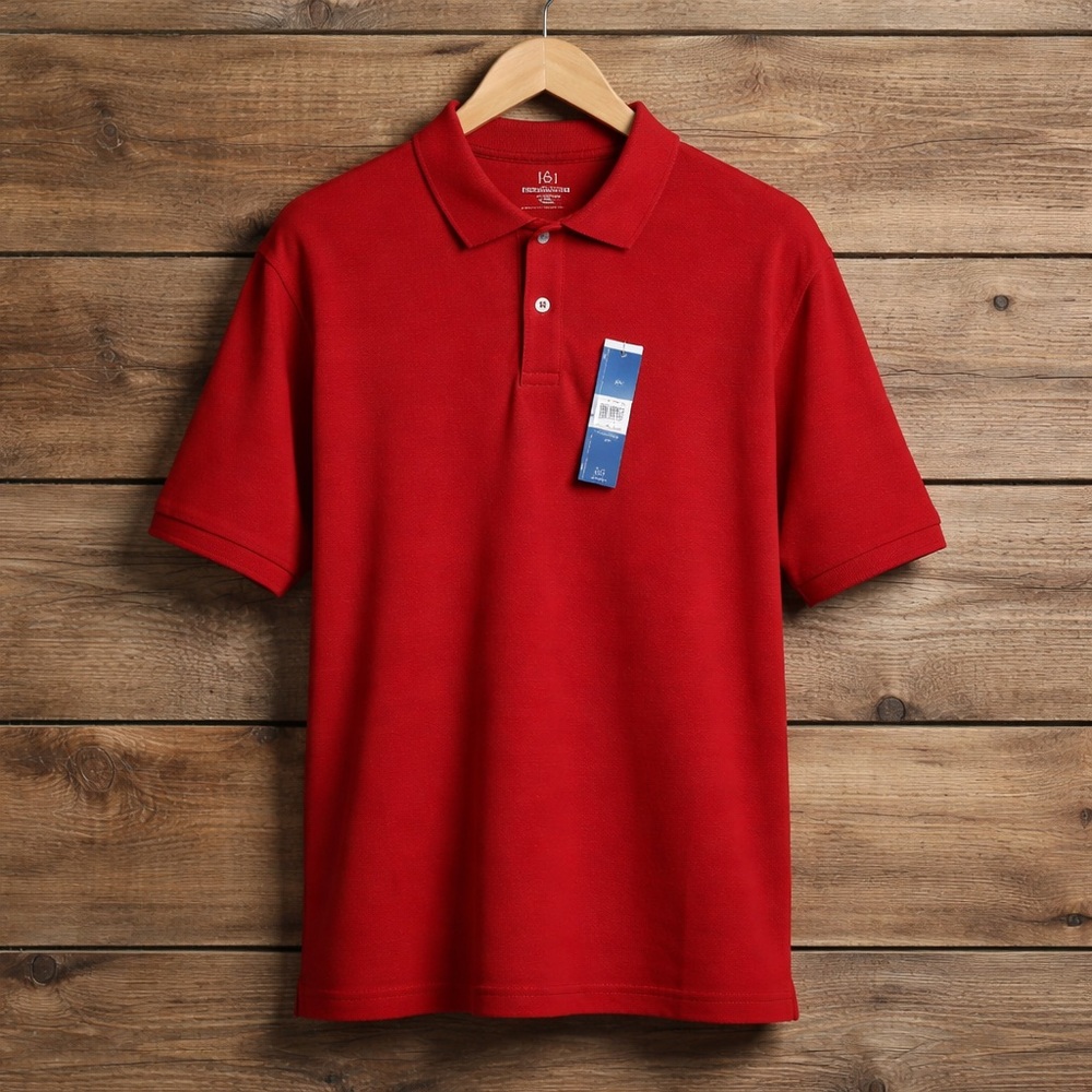 George Mens 3XL Short Sleeve Mens Polo Shirt Cotton Spandex Side Slits Red Samba